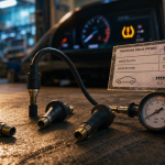 Gonfler pneu et init TPMS : manomètre et valve avant d’effacer l’alerte