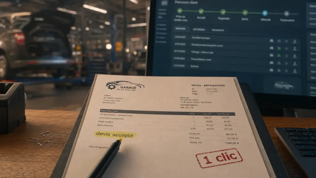Logiciel devis garage : facturer en 1 clic, suivi véhicules