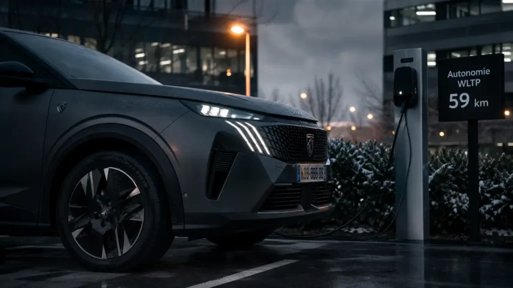 Peugeot 3008 hybride rechargeable autonomie 59 km, charge en entreprise avec wallbox