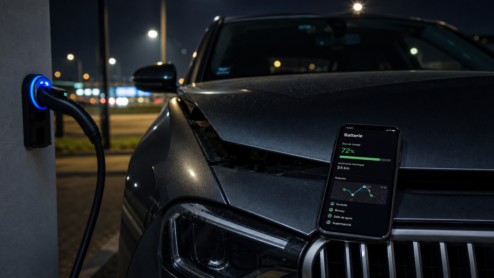 Quelle voiture hybride diesel : Mercedes rechargeable en charge, prise murale et batterie