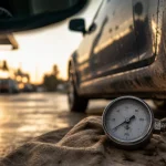 Voyant pression des pneus : manomètre près de la valve TPMS allumé