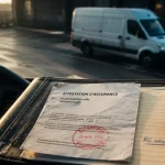 Assurance rc circulation : attestation et dossier sur bureau, utilitaire en arrière-plan