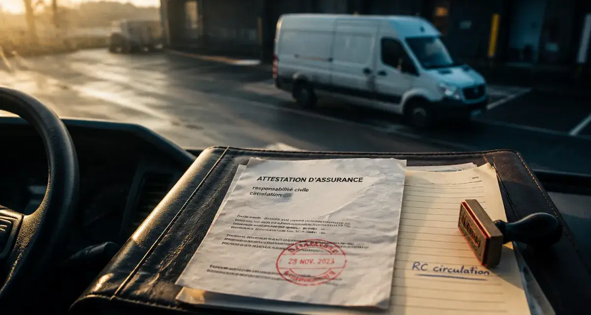 Assurance rc circulation : attestation et dossier sur bureau, utilitaire en arrière-plan