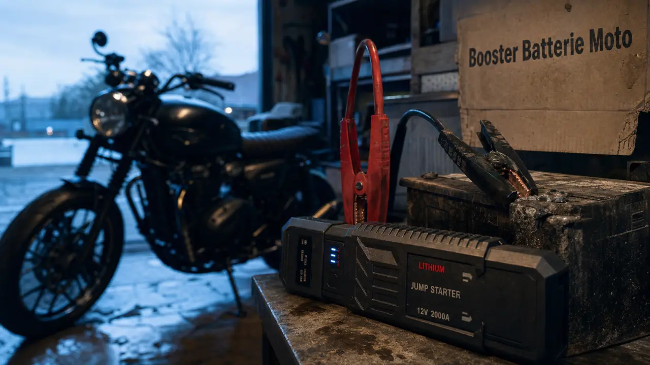 Booster batterie moto lithium 300 A avec pinces et protections à vérifier