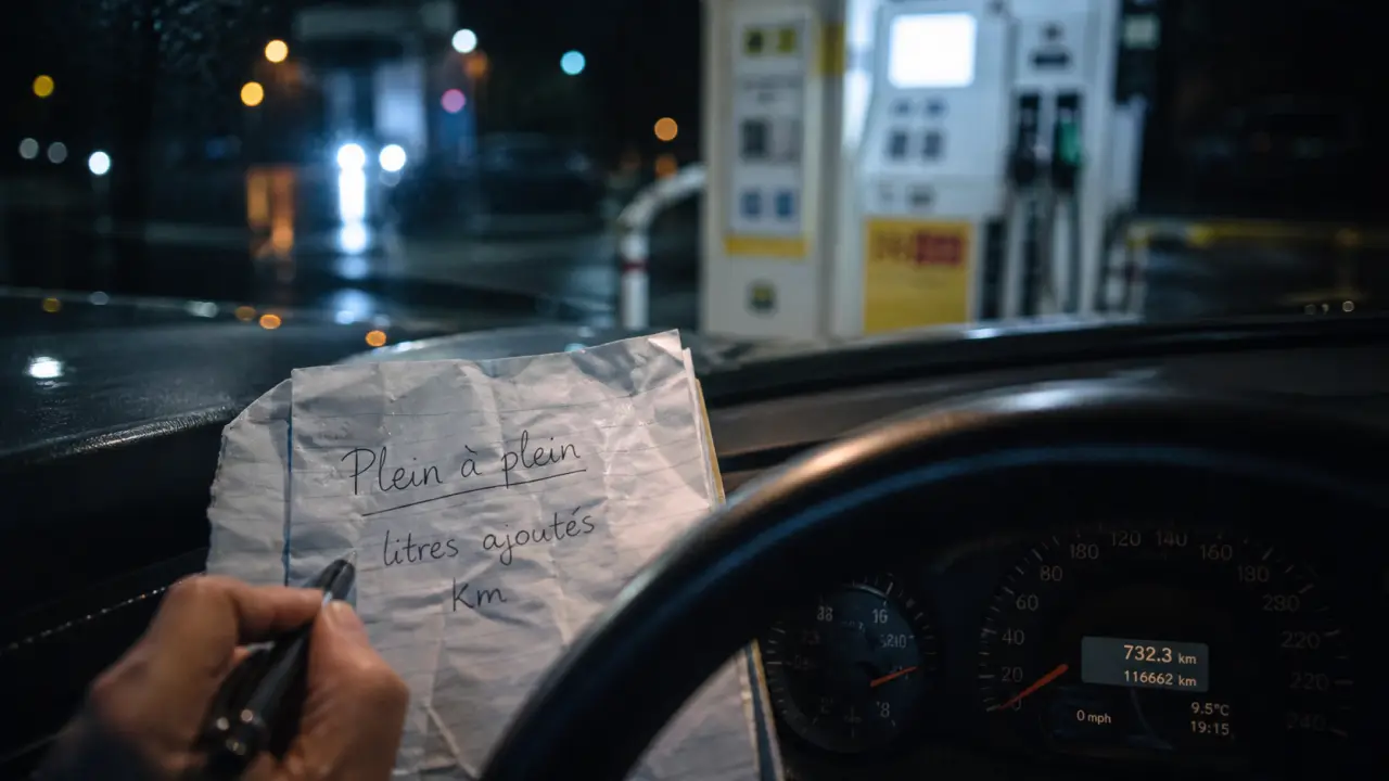 Calcul consommation essence en plein à plein : litres et km au compteur
