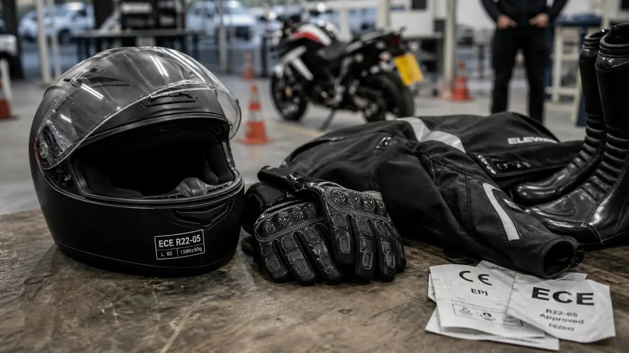 Equipement moto obligatoire permis : casque gants chaussures homologués visibles