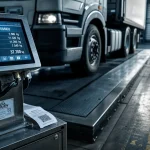 Pesage poids lourds sur pèse-essieux acier en logistique