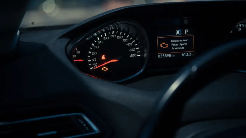 Voyant Peugeot 308 orange et message d’alerte au tableau de bord