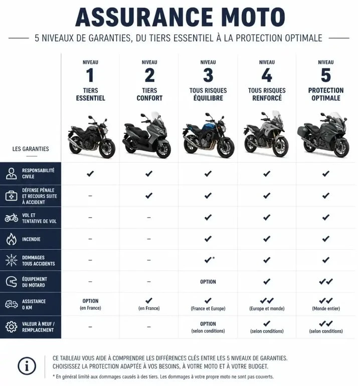 Comparatif des 5 formules de garanties pour votre assurance moto avec RUN Assurance