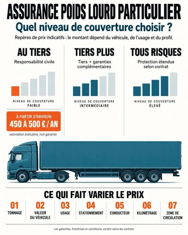 Infographie sur le prix assurance poids lourd particulier et les niveaux de couverture