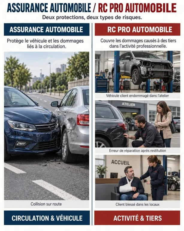 Infographie sur la RC pro automobile et la différence avec l’assurance auto