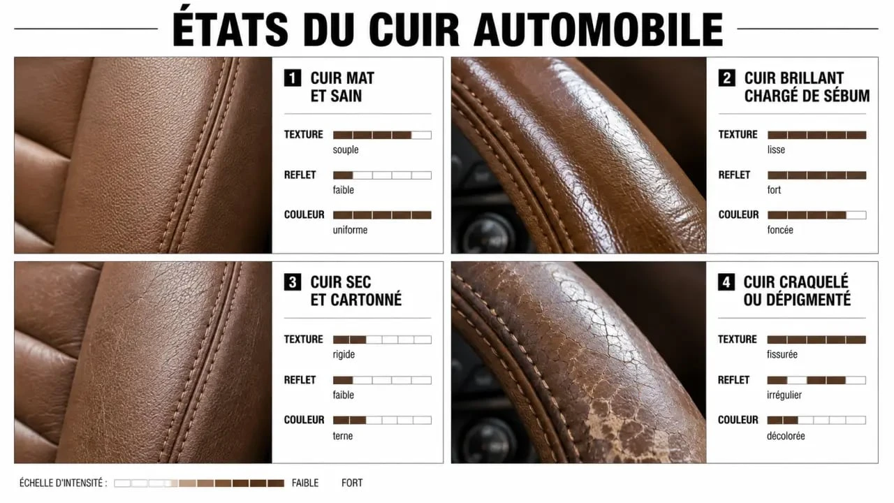 Diagnostic visuel pour l’entretien cuir voiture selon l’état de la sellerie
