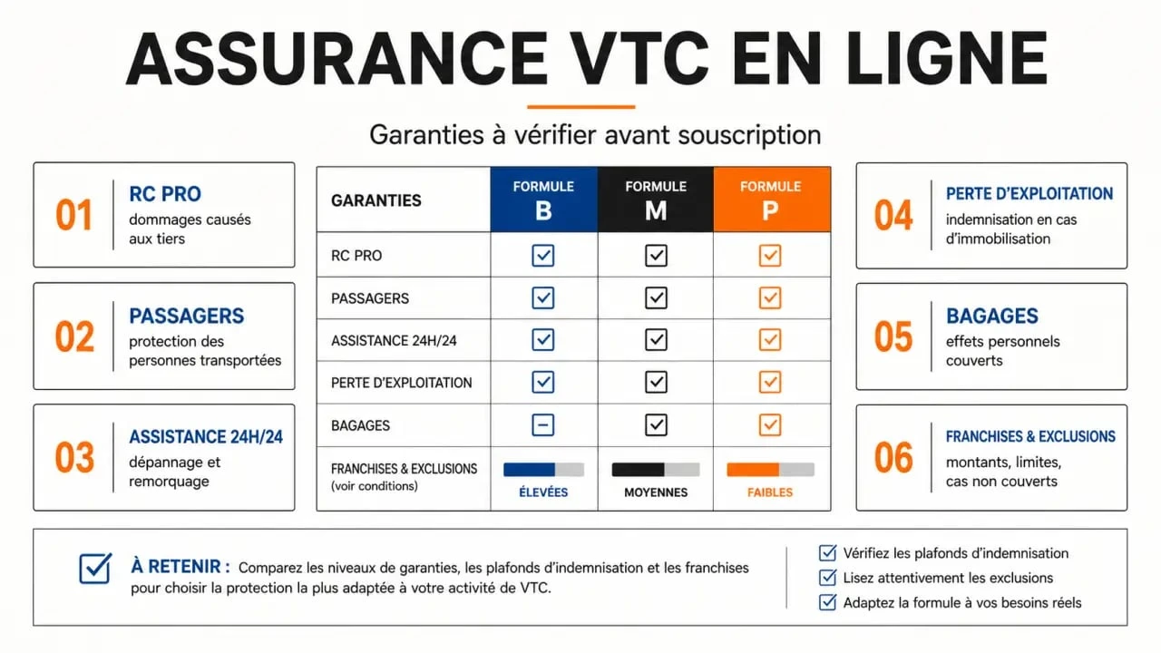 Assurance VTC pas cher en ligne : garanties essentielles, franchises et exclusions à vérifier avant de souscrire