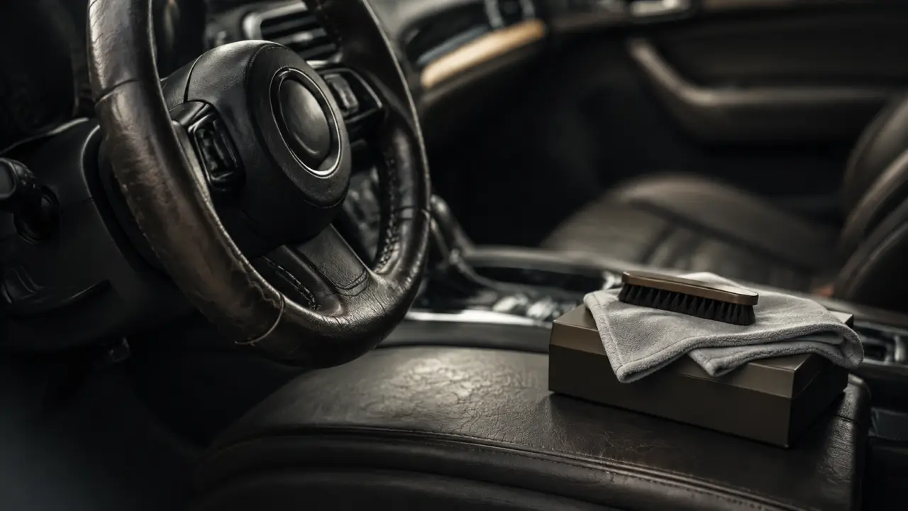 Entretien cuir voiture : volant en cuir et microfibre pour soin