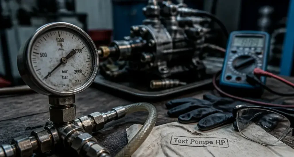 Tester pompe haute pression gasoil sans valise : manomètre et raccords diesel