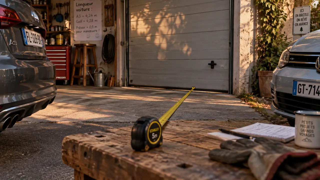 Voiture par longueur : mètre mesure la longueur, garage et stationnement